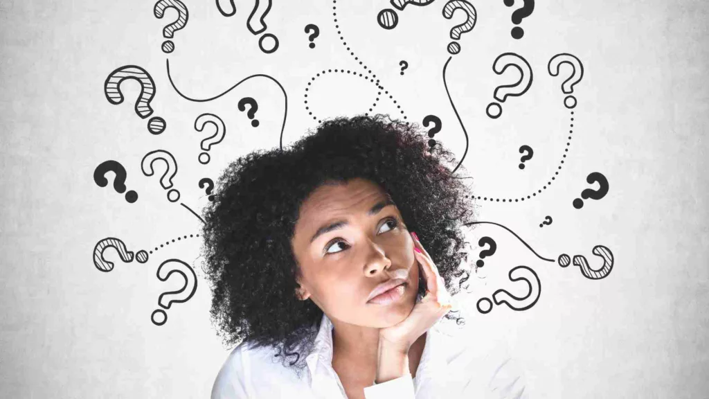 Woman thinking about different questions