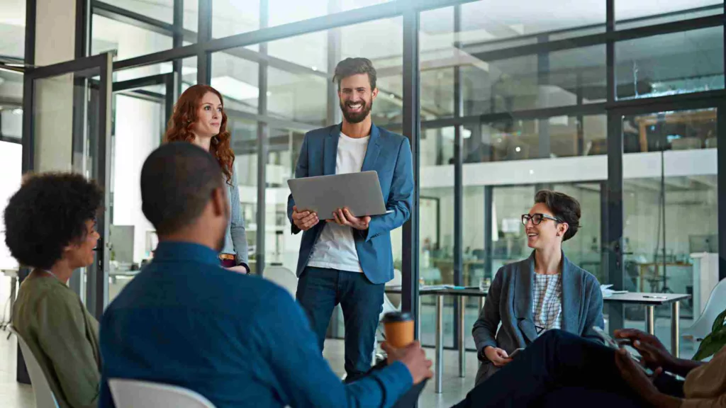 Business people from different companies collaborating in a meeting