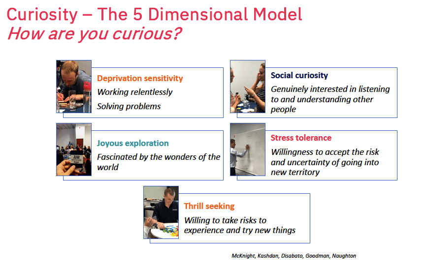 Diagram shows the 5 Dimensional Model of Curiosity