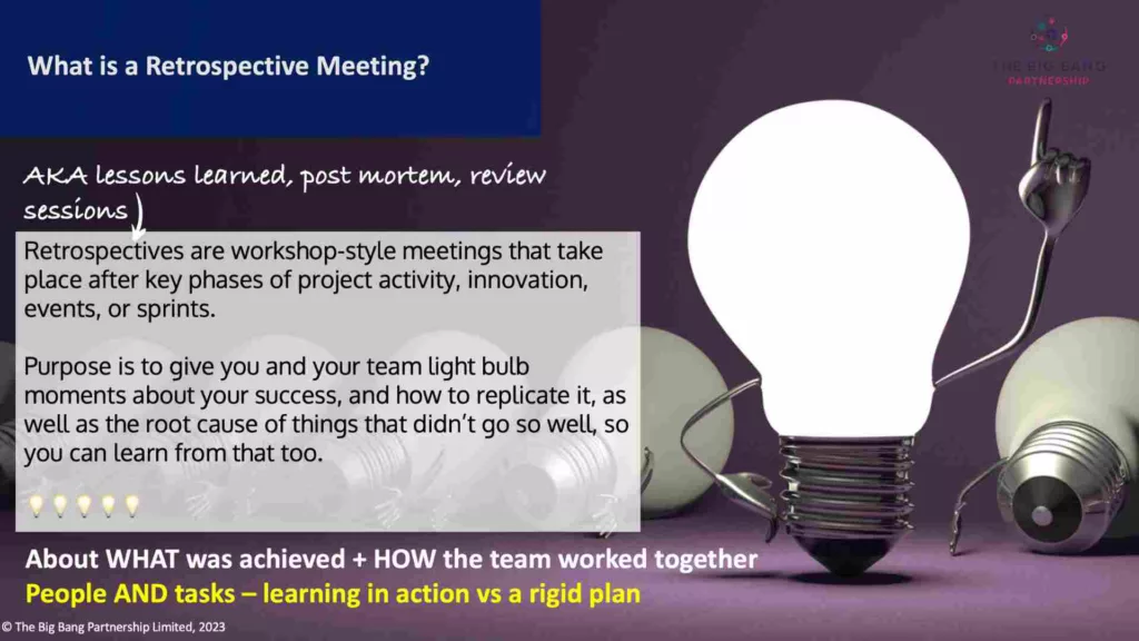 Slide that defines a retrospective meeting
