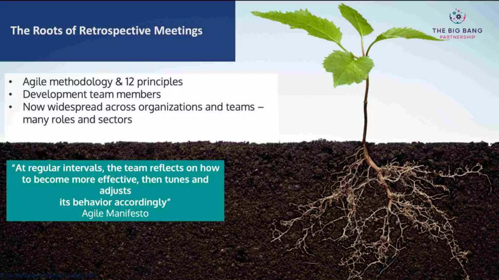 Slide showing the roots of retrospective meetings