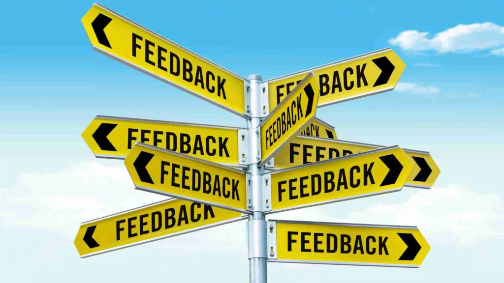 Signposts with the word "Feedback" on them, pointing in different directions