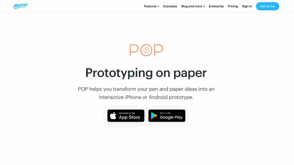 POP design thinking prototyping home page