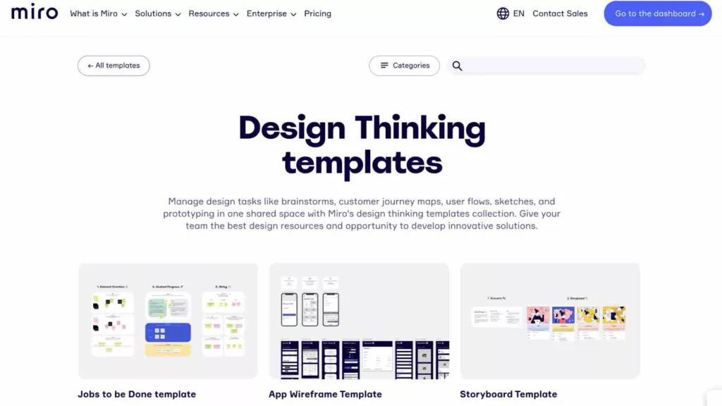 Miro Design Thinking Templates Page