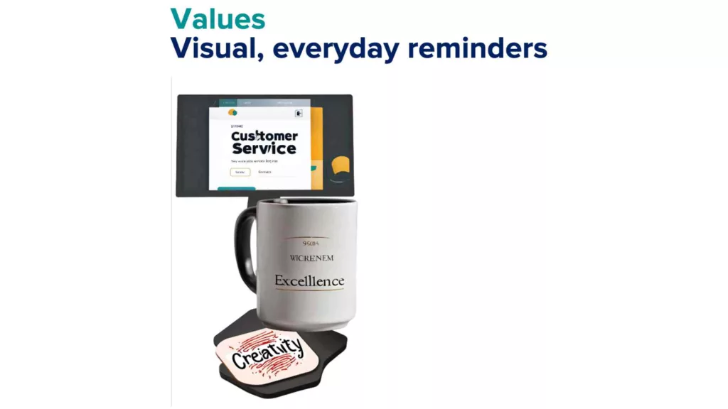 Examples of values on everyday items, such as mug, coaster, screensaver