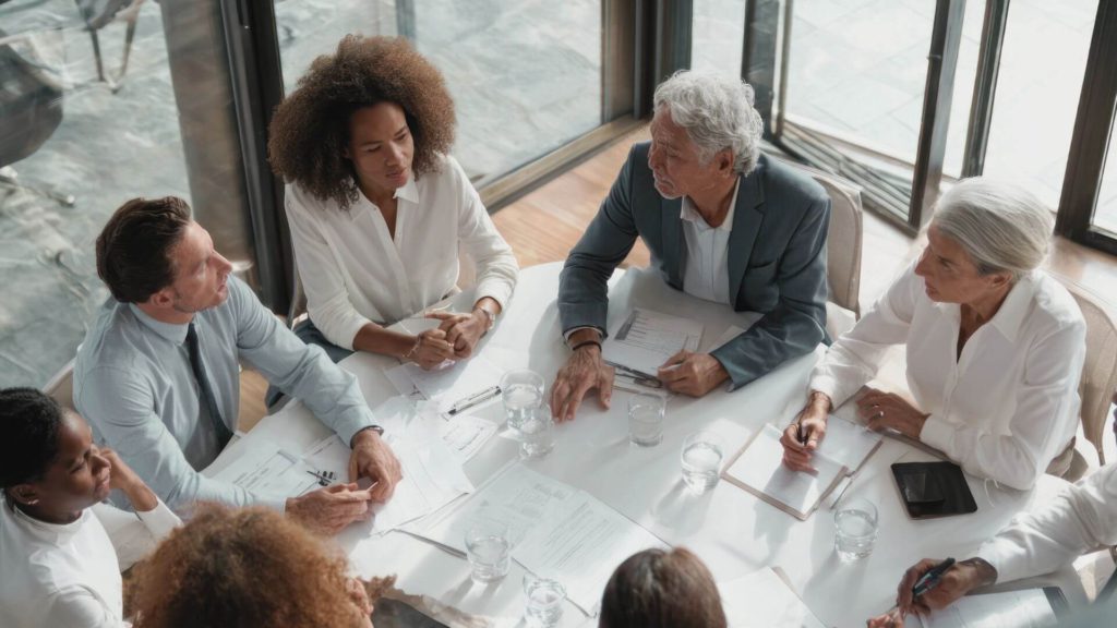 Business people around a meeting table