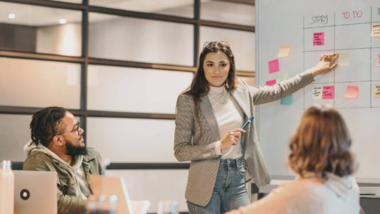 People working on an innovation project plan